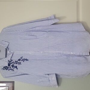 Blue Striped Women Shirt with Embroidery